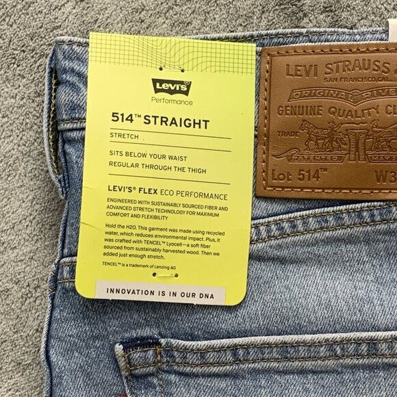 Levis 514 Jeans Mens 32x30 Straight Blue Light Wash Denim Stretch Casual Flex - Picture 3 of 13